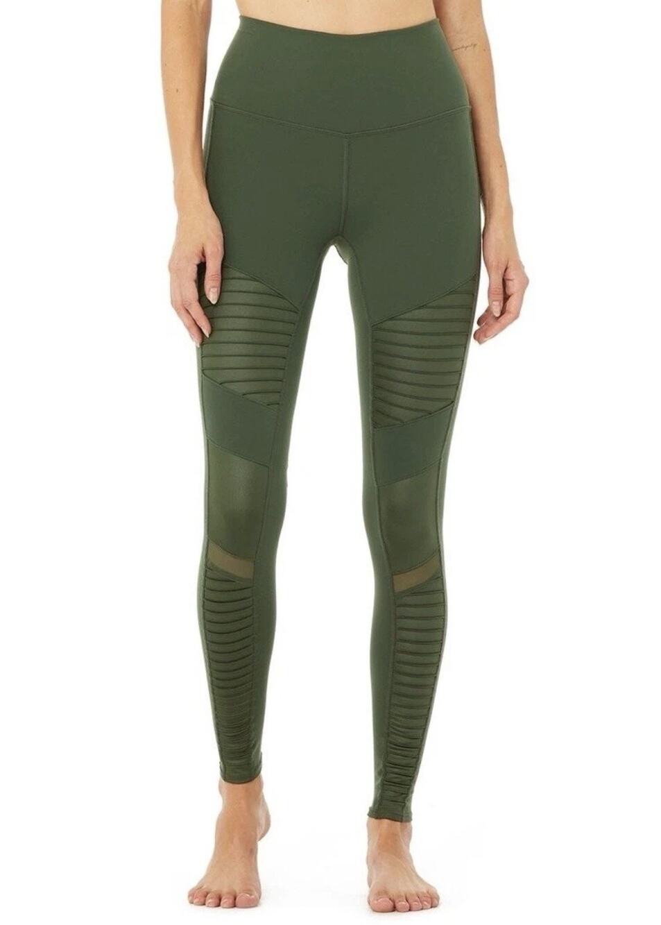 ALO Yoga Women's Pull On High-Waisted Moto Leggings Jungle Green Size Small EUC
